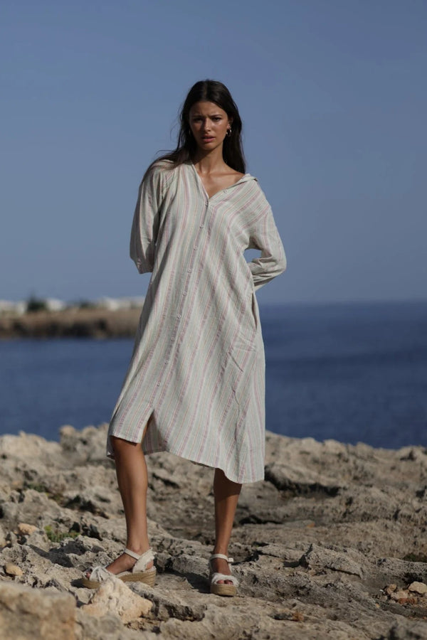 PASTEL STRIPED SHIRT DRESS