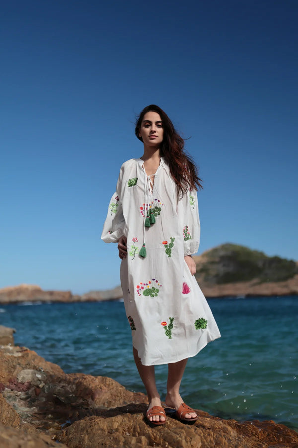 LONG DRESS WITH HANDCRAFTED EMBROIDERIES
