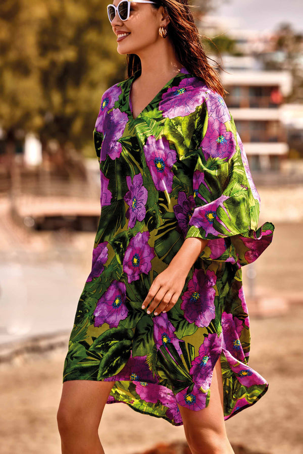 DRESS WITH BATWING SLEEVES VIOLET