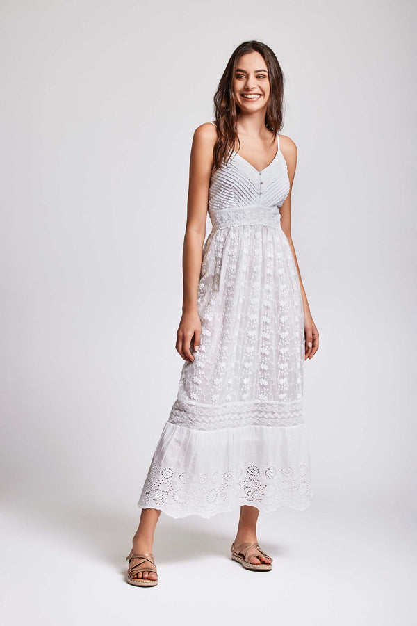 LONG DRESS WITH FINE LACE INSERTS