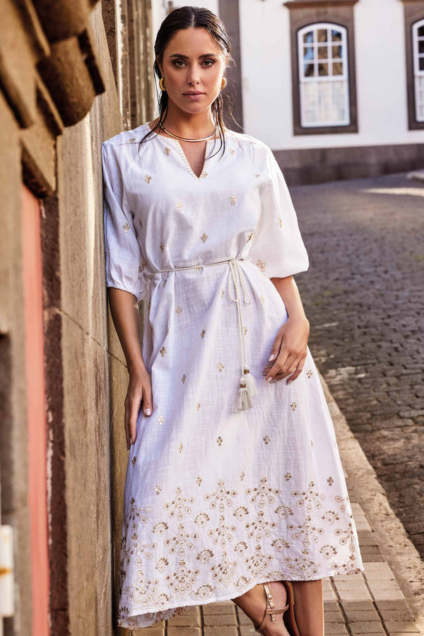 LONG DRESS WITH WAIST BELT MICHELLE