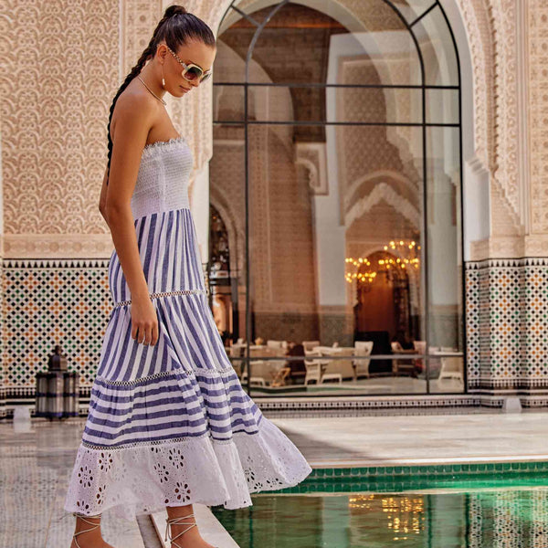 positano linen dresses Positano Dress in Pure Linen with Coastal Print and Unobtainable Itali
