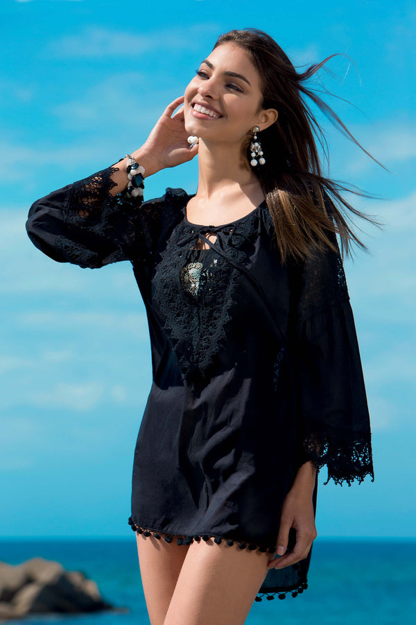 BLOUSE WITH LACE INSERTS