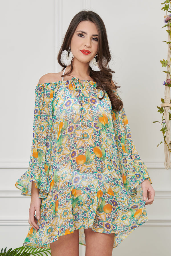 CHIFFON DRESS WITH LACE