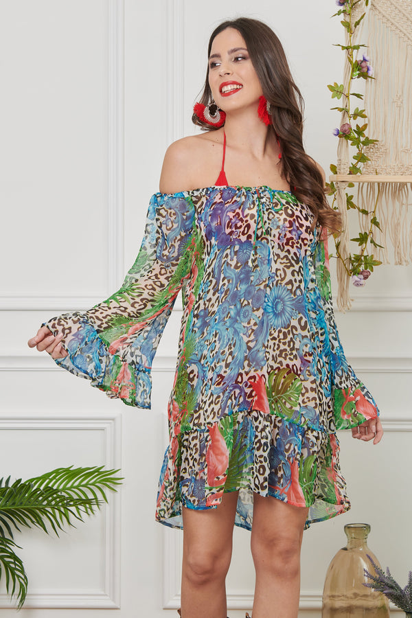 CHIFFON DRESS WITH LACE