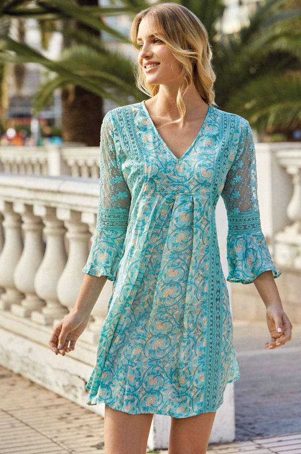 EMBROIDERED TURQUOISE DRESS
